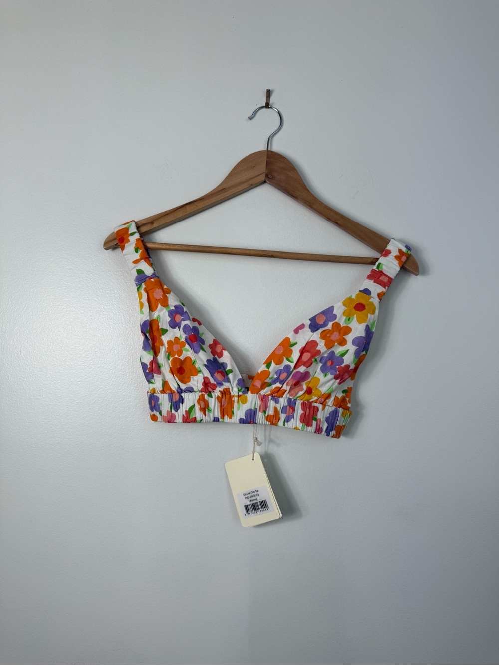 Floral V-Neck Crop Bralette with Orange, Purple & Yellow Flowers